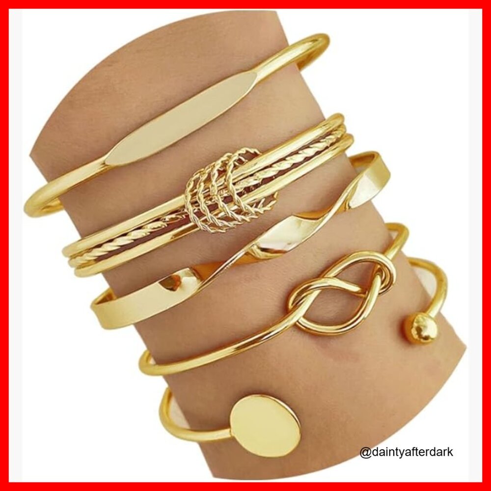 14k Gold-Plated Multi Layer Stackable Cuff Bracel… - image 1